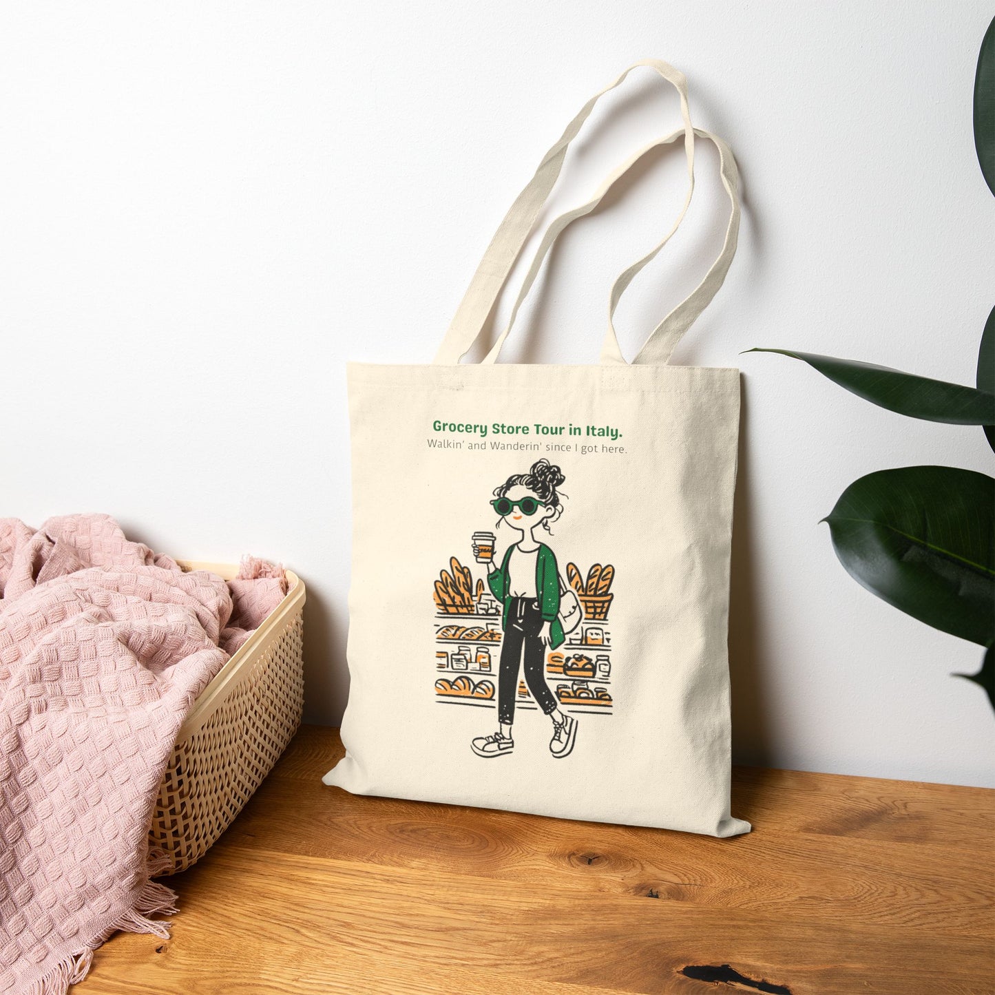 Italian Grocery Store Tour. Cotton Canvas Tote Bag.