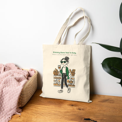 Italian Grocery Store Tour. Cotton Canvas Tote Bag.