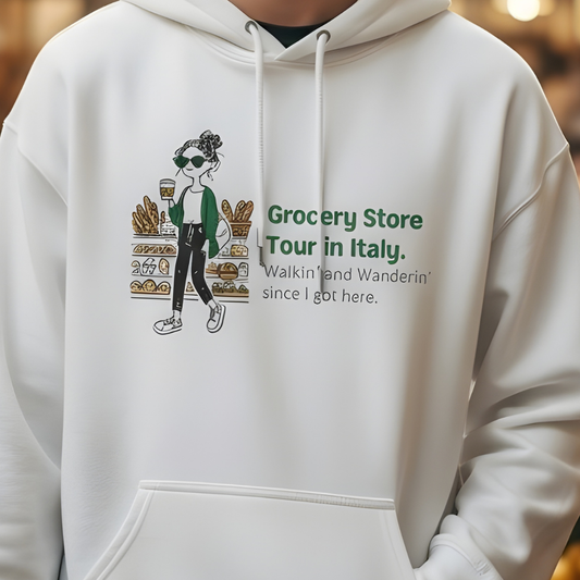 Italian Grocery Store Tour. Unisex Foodie Hoodie.