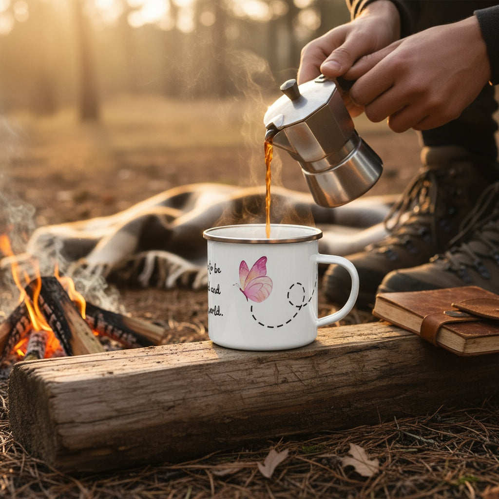 I Was Made To Be Unemployed And Explore The World. Versatile Enamel Camping Mug.