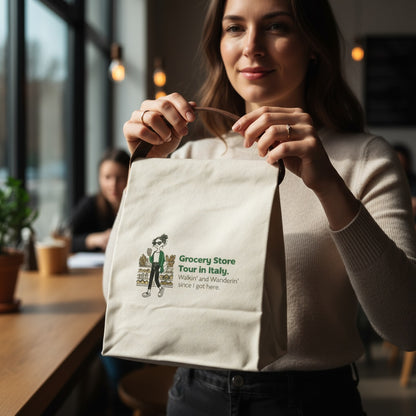 Italian Grocery Store Tour. Canvas Lunch Bag. Lunch Box, Road Trip Container, Italian Sandwhich