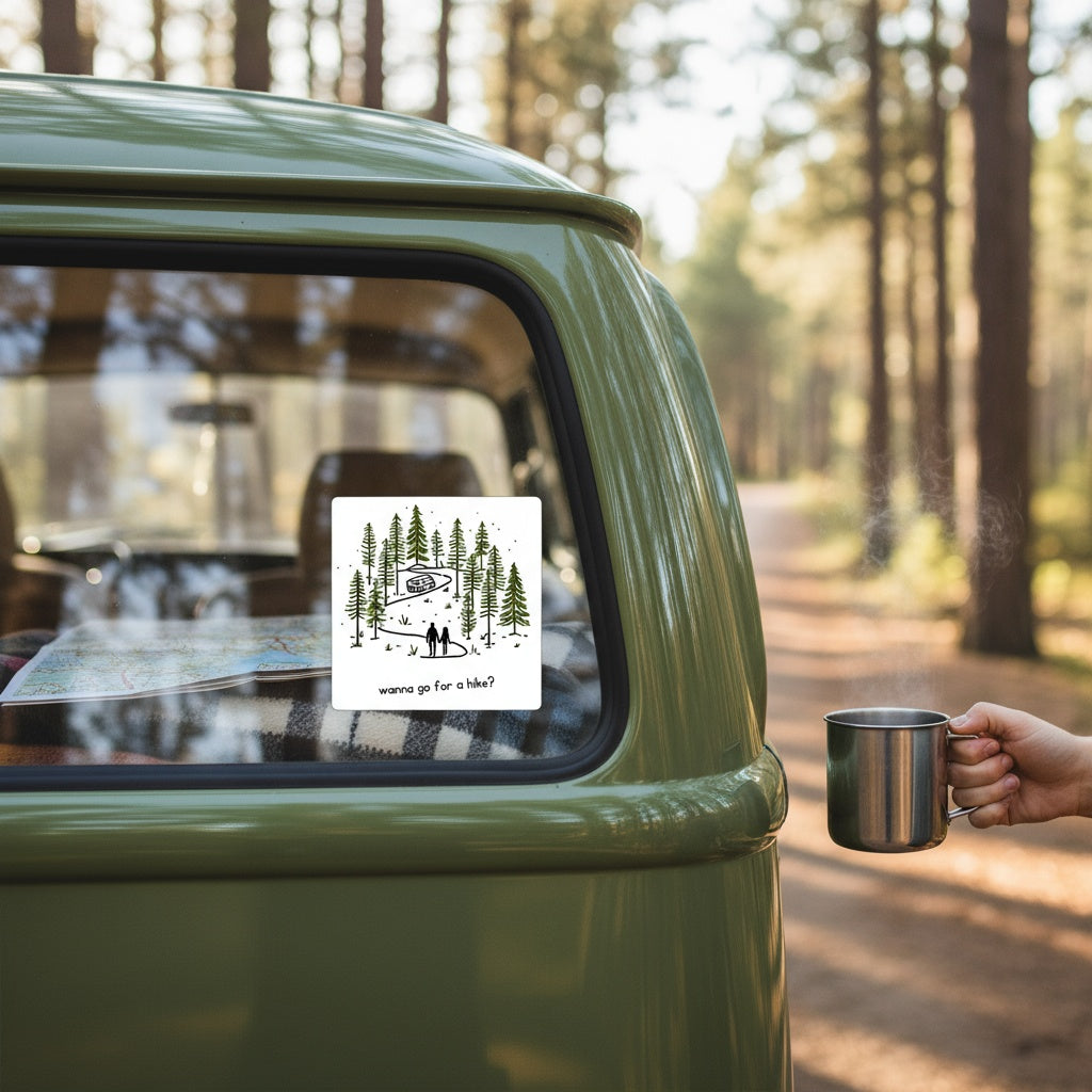 Kiss Cut Sticker. Wanna Go For A Hike?