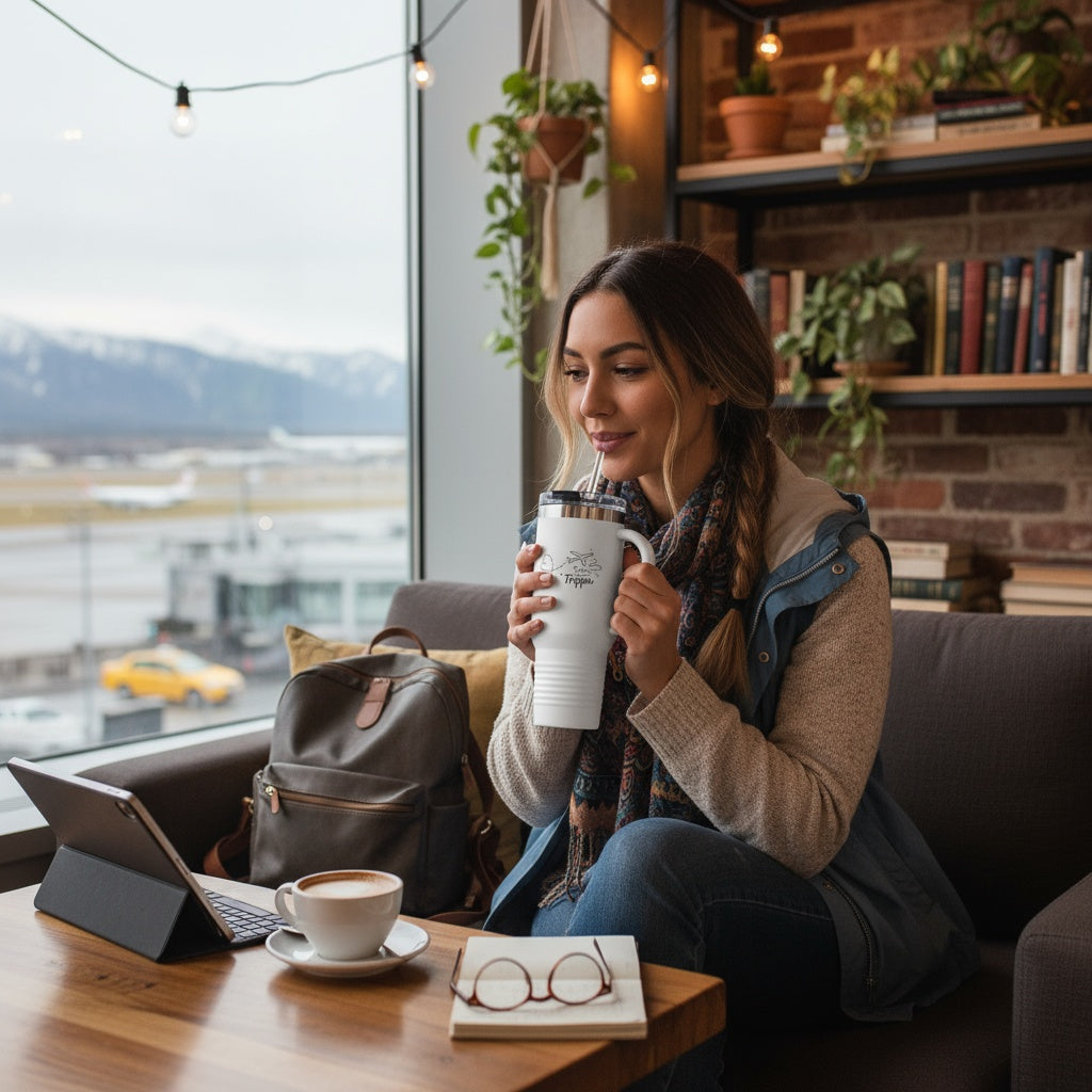 Trippin' Stylish Insulated Travel Mug.