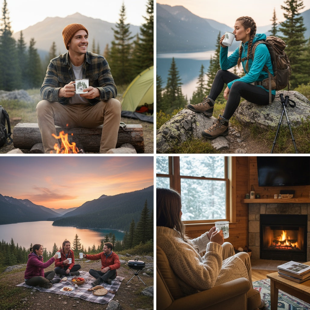 Versatile Enamel Camping Mug. Wanna Go For A Hike?