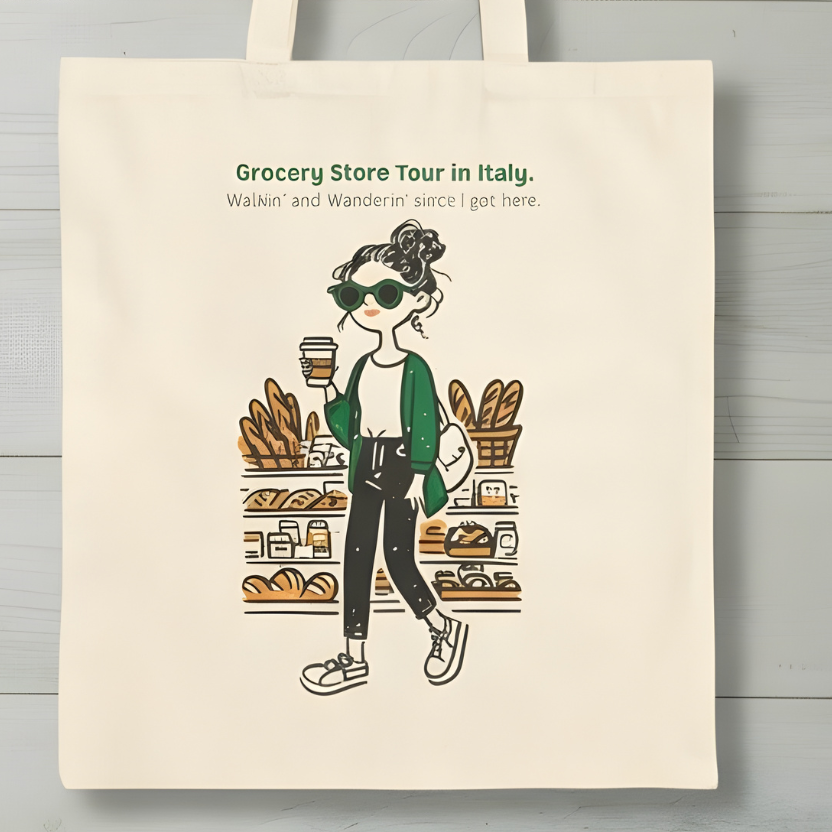 Italian Grocery Store Tour. Cotton Canvas Tote Bag.