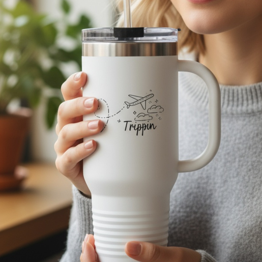 Trippin' Stylish Insulated Travel Mug.