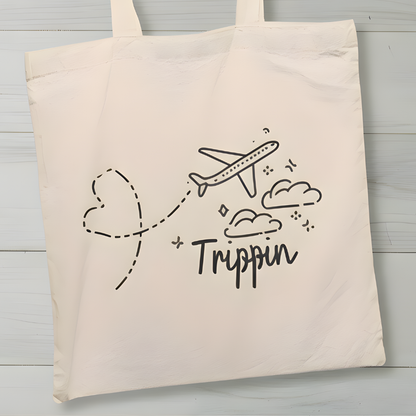 Trippin' Travel Tote Bag. Unisex Cotton